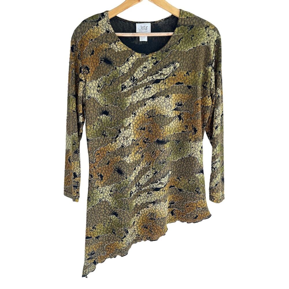 Jostar Vintage Women’s Size XL Artsy Asymmetrical Lettuce Hem Blouse Top
